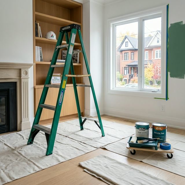 Well-ventilated Toronto room during painting with open windows and fan