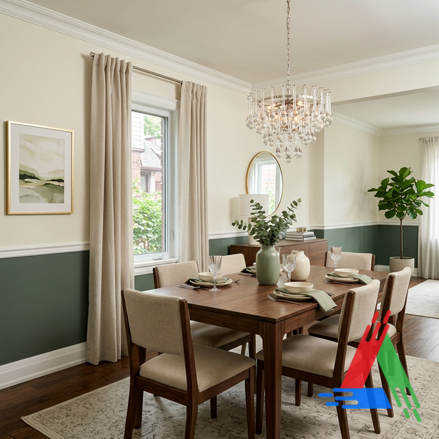 Elegant two-tone wall with chair rail detail in a Toronto dining room