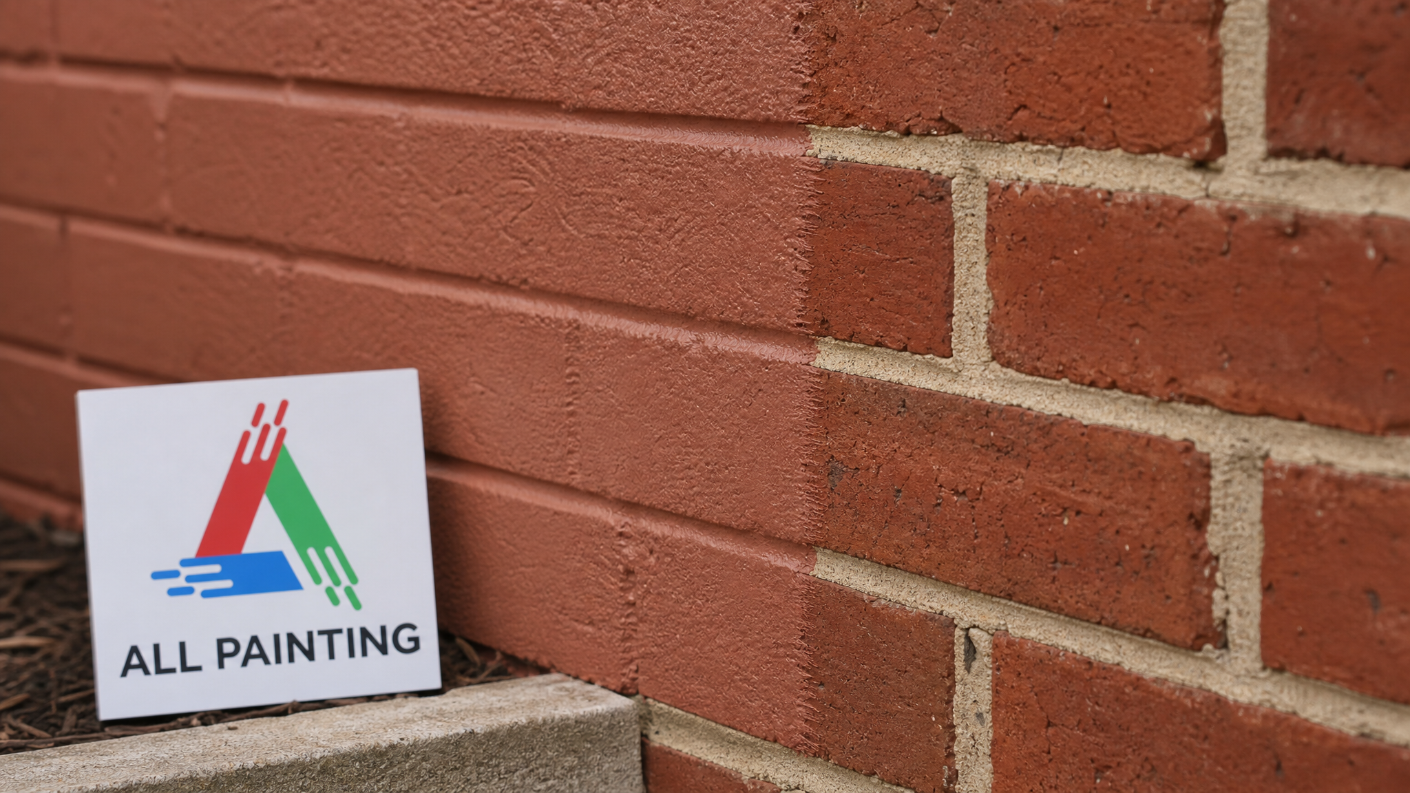 Close-up of a crisp cut-in line where fresh colour-matched paint meets clean brick, showing an invisible graffiti repair