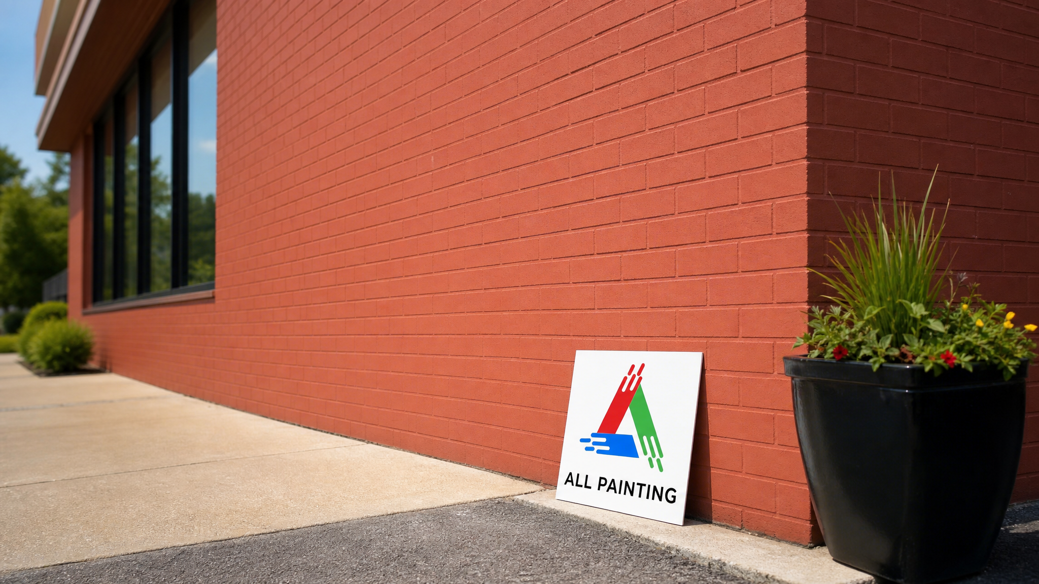 Freshly repainted red brick storefront wall in Toronto with graffiti fully removed and a clean uniform finish