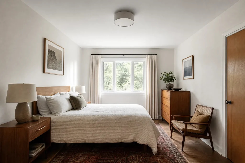 Bright room with a smooth freshly painted ceiling and walls