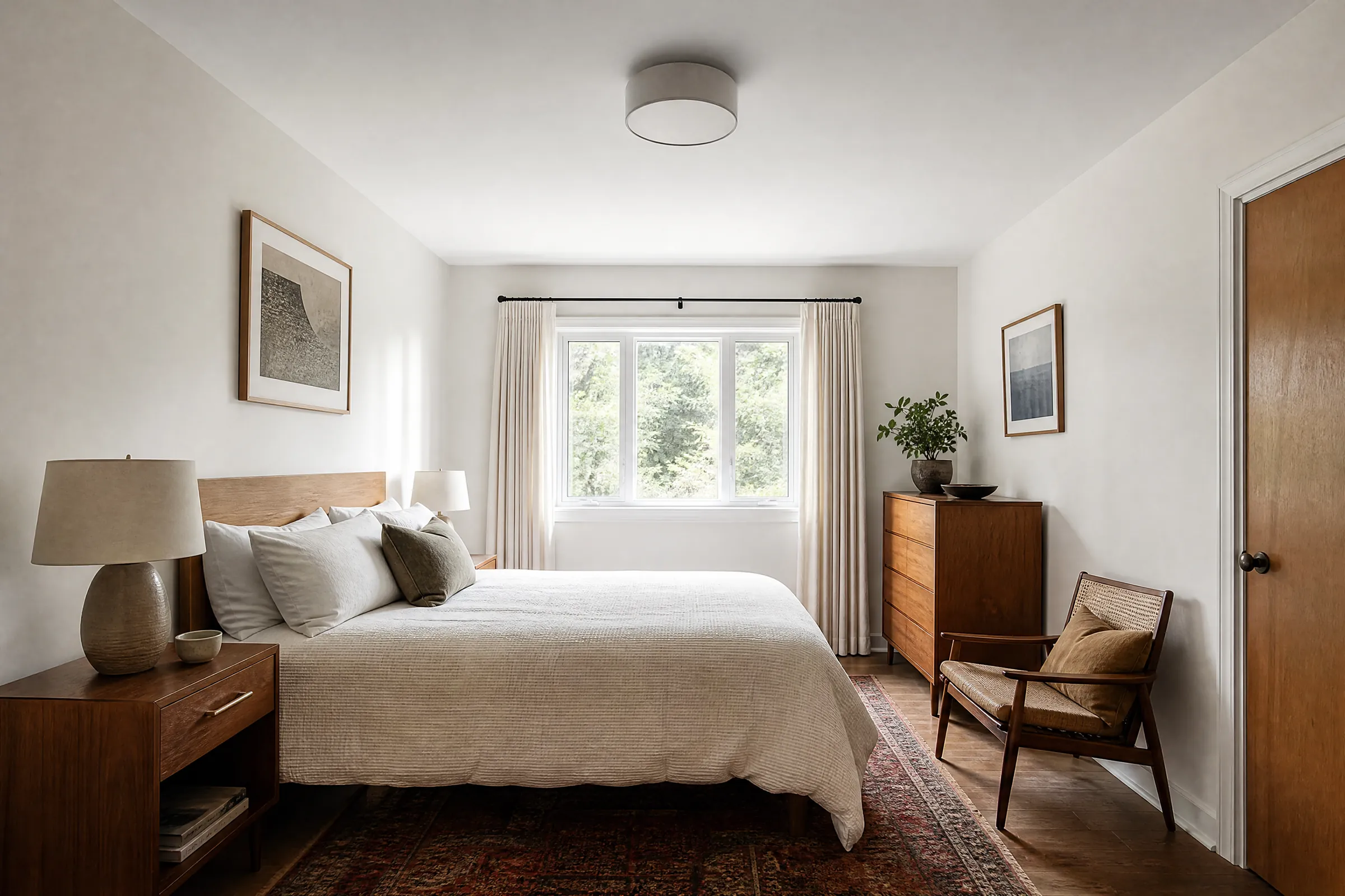 Bright room with a smooth freshly painted ceiling and walls